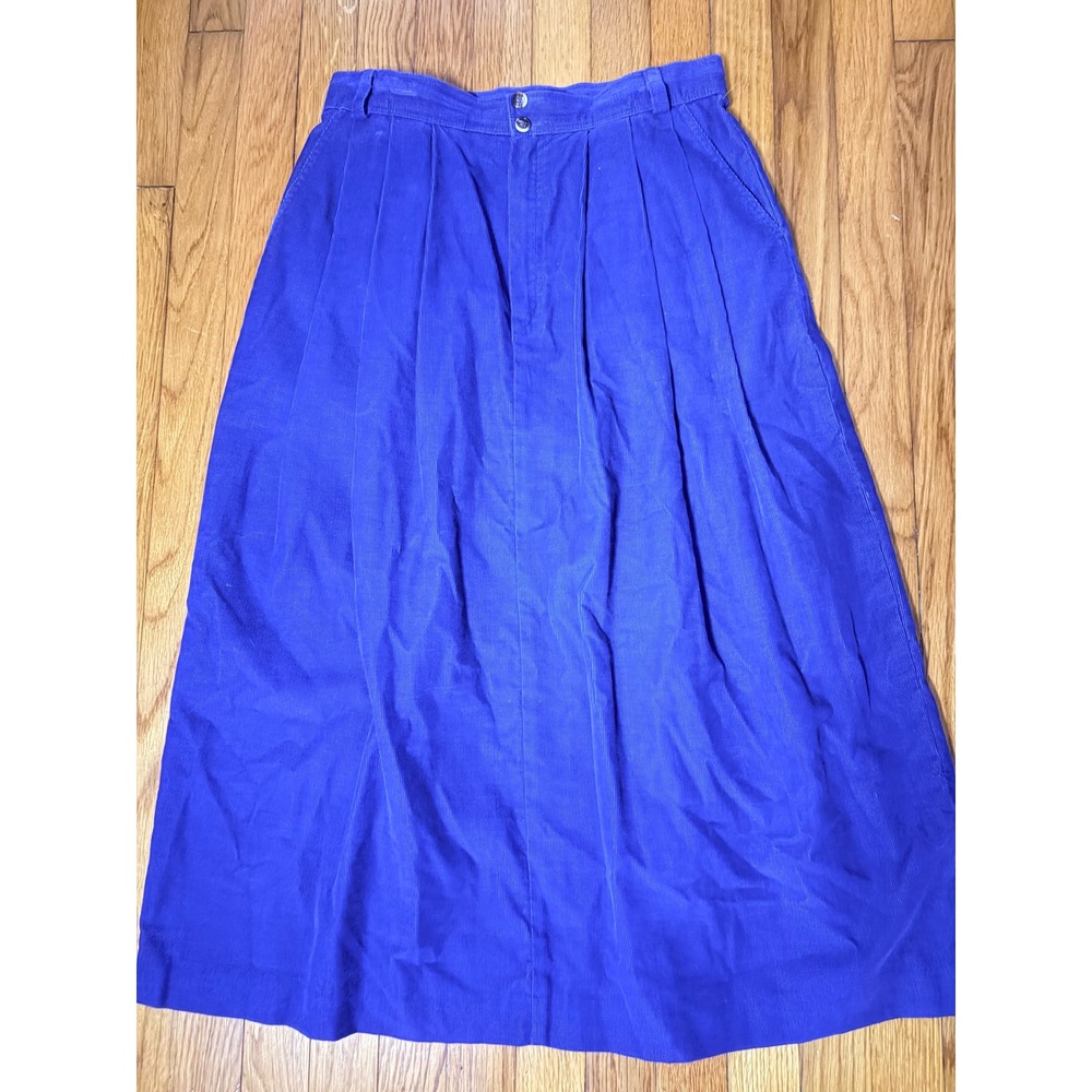 LL Bean Vintage Royal Blue Corduroy Maxi Skirt Made in USA Pleated Size 14